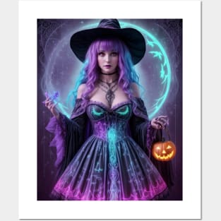 Halloween Spooky Neon Black Magic Witch Posters and Art